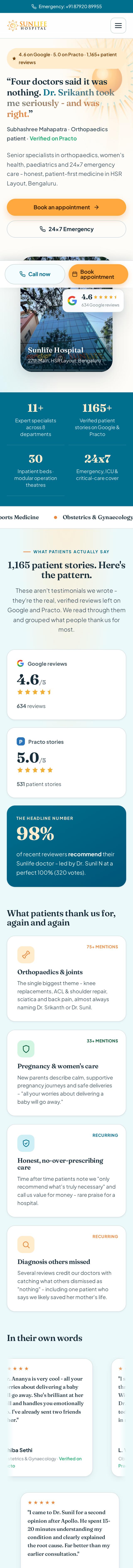Sunlife Hospital website scrolling walkthrough